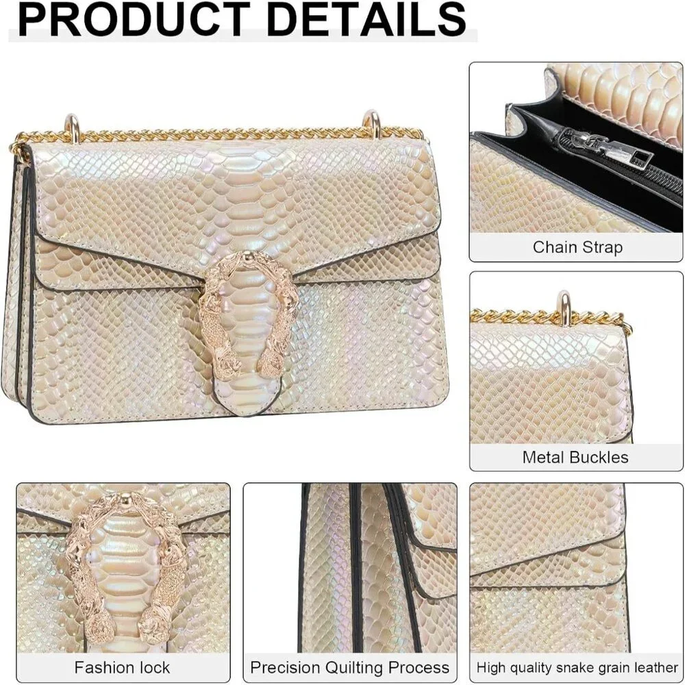⚡ Women's Rainbow Tan Snake Vegan Leather Print Casual Satchel Crossbody Handbag